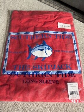 Southern Tide Red Long Sleeve Tee with Blue Skipjack Graphic